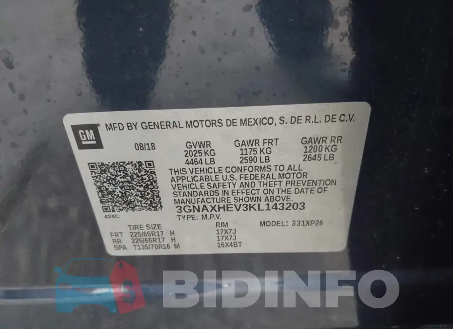 3GNAXHEV3KL143203 Photo# 9