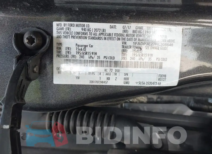 1FADP3E27HL308646 Photo# 9