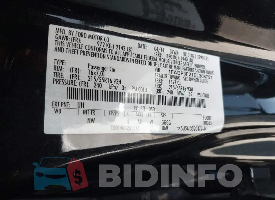 1FADP3F21EL308751 Photo# 9