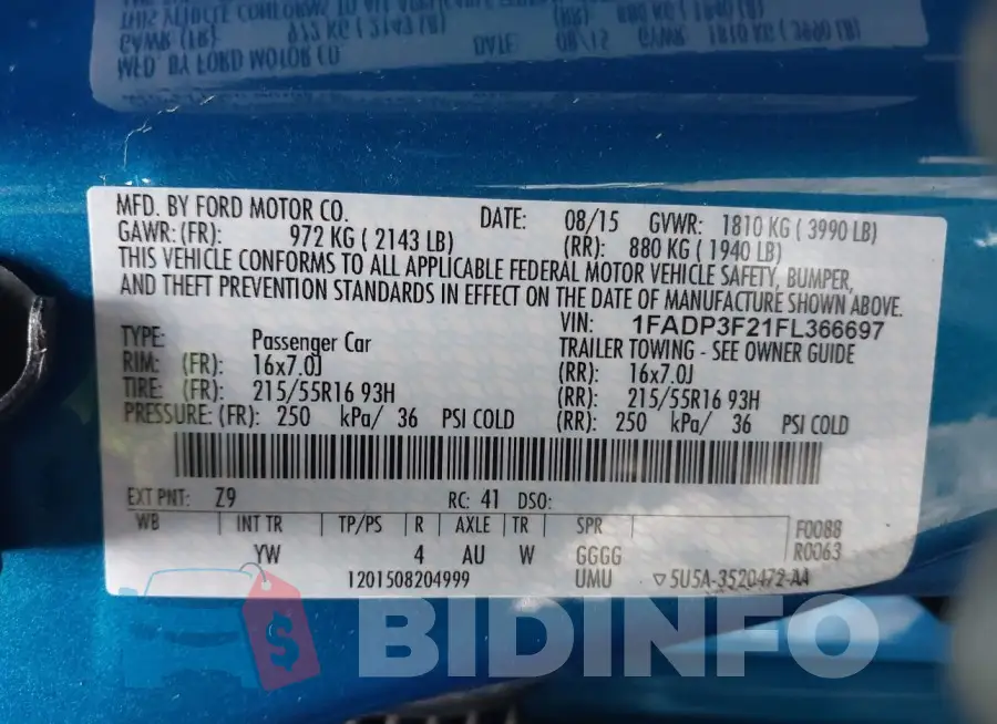 1FADP3F21FL366697 Photo# 9
