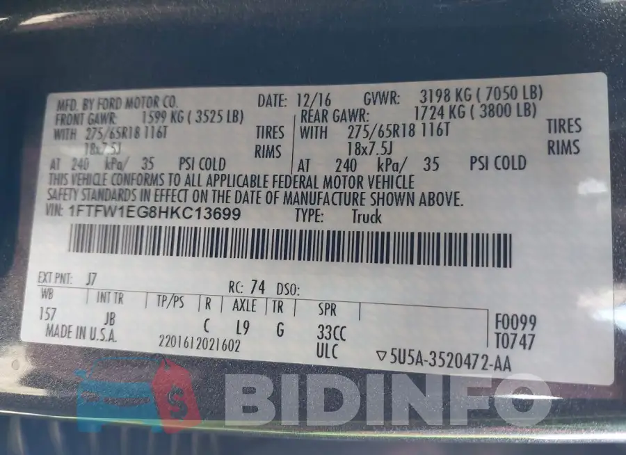 1FTFW1EG8HKC13699 Photo# 9