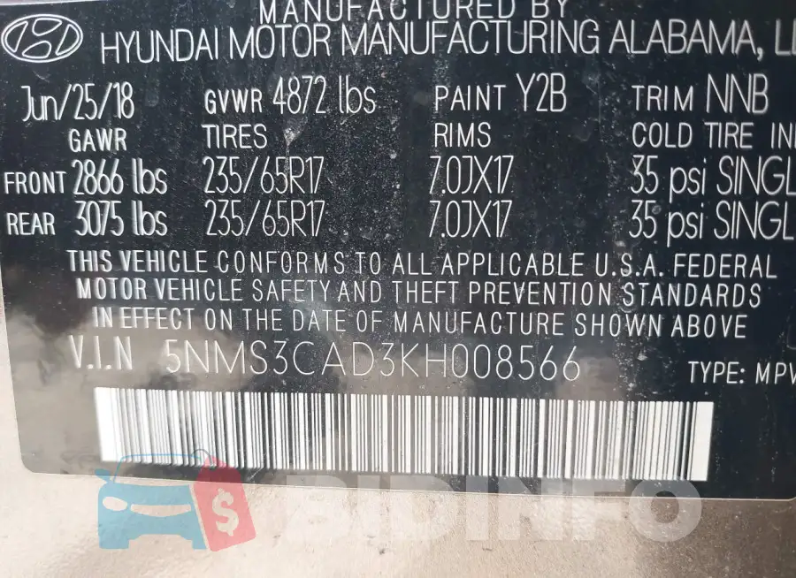 5NMS3CAD3KH008566 Photo# 9