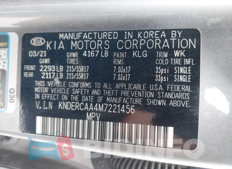 KNDERCAA4M7221456 Photo# 9