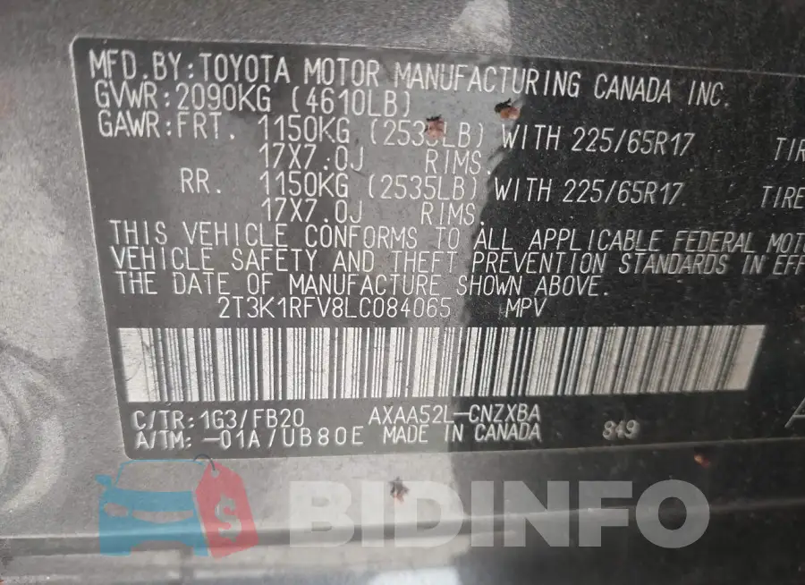 2T3K1RFV8LC084065 Photo# 9