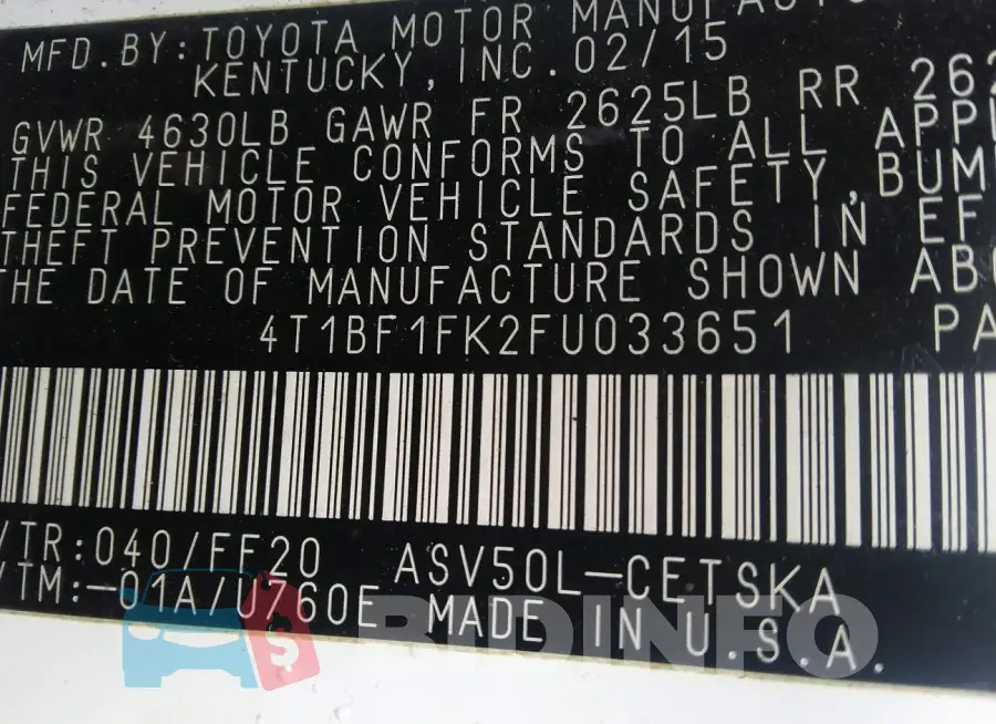 4T1BF1FK2FU033651 Photo# 9