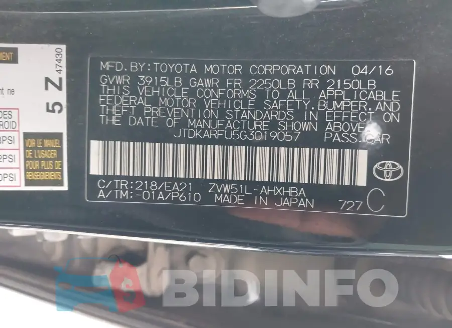 JTDKARFU5G3019057 Photo# 9