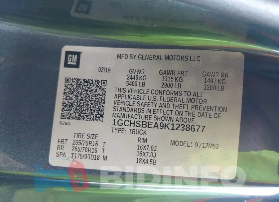 1GCHSBEA9K1238677 Photo# 9