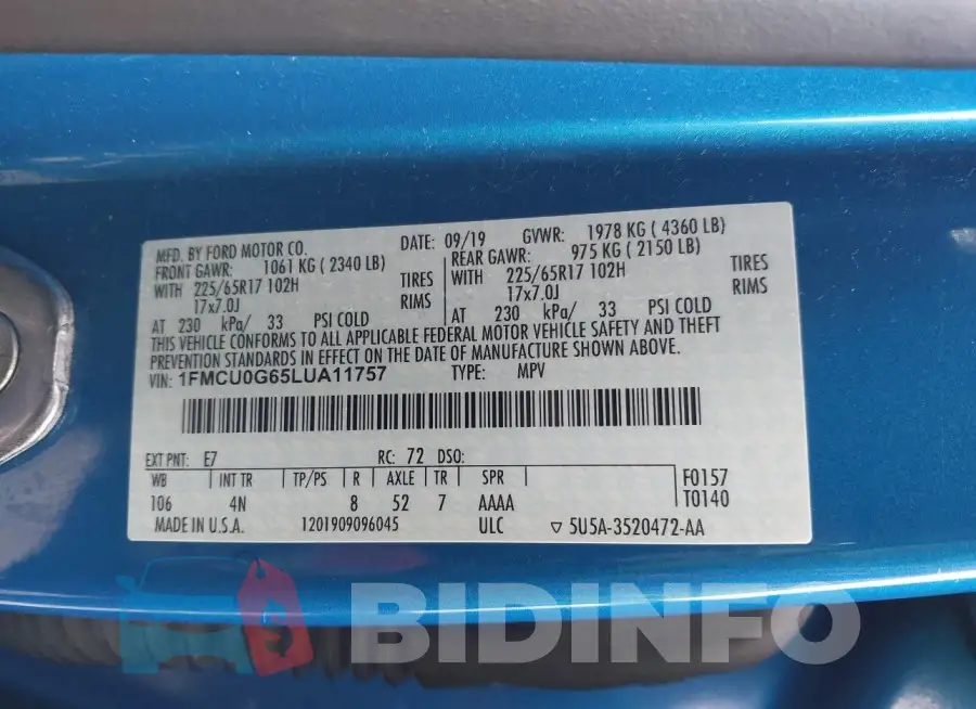 1FMCU0G65LUA11757 Photo# 9