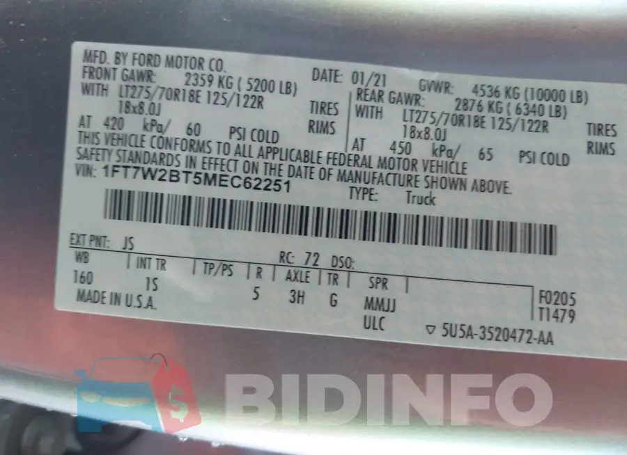 1FT7W2BT5MEC62251 Photo# 9