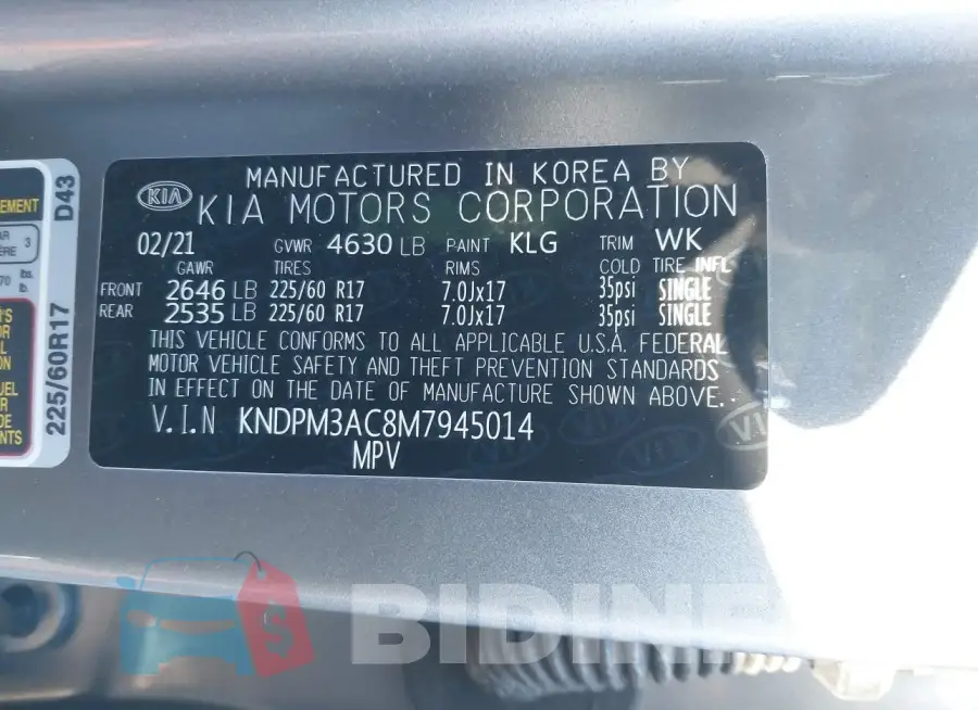 KNDPM3AC8M7945014 Photo# 9