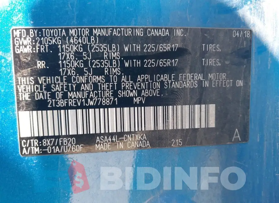 2T3BFREV1JW778871 Photo# 9