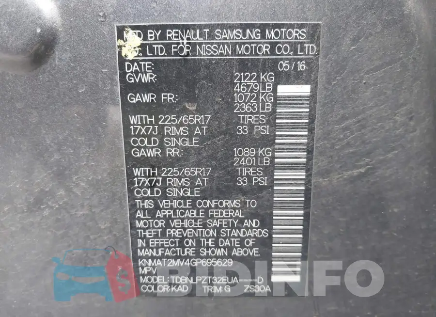 KNMAT2MV4GP695629 Photo# 9