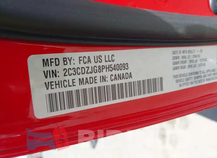 2C3CDZJG8PH540093 Photo# 9