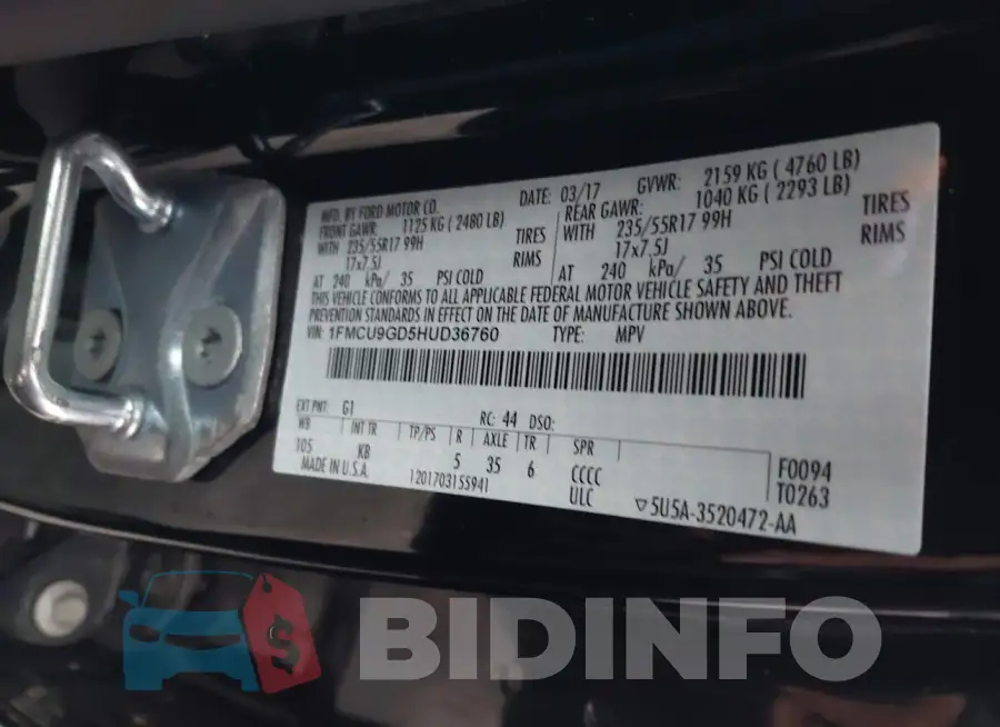 1FMCU9GD5HUD36760 Photo# 9