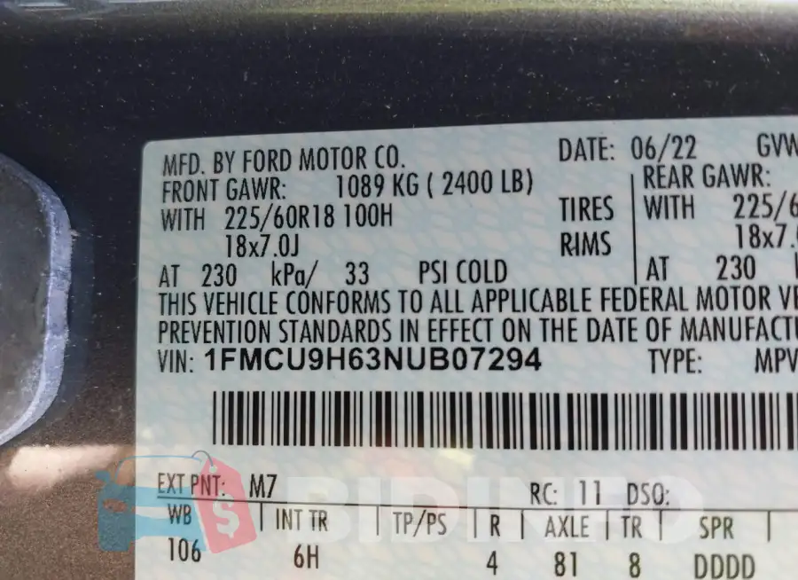 1FMCU9H63NUB07294 Photo# 9