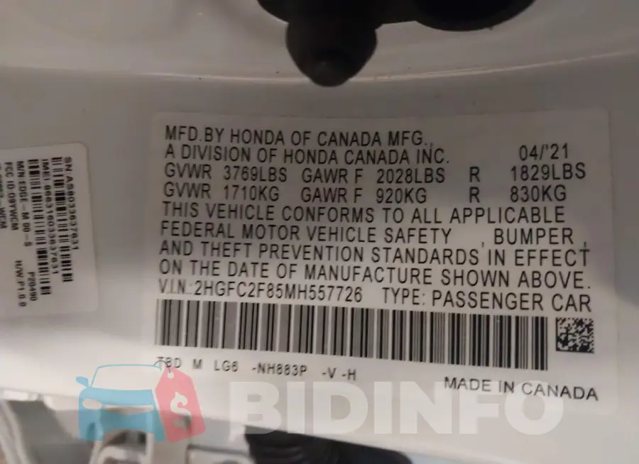 2HGFC2F85MH557726 Photo# 9