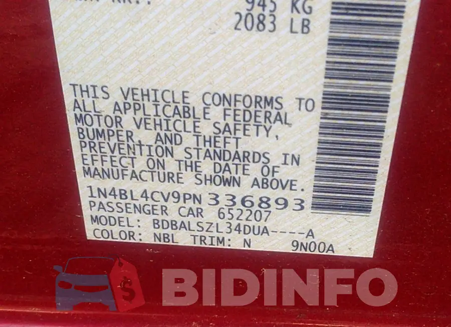 1N4BL4CV9PN336893 Photo# 9