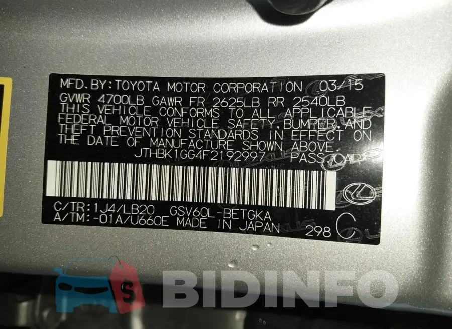 JTHBK1GG4F2192997 Photo# 9