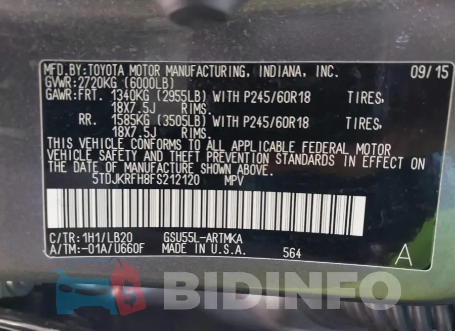 5TDJKRFH8FS212120 Photo# 9