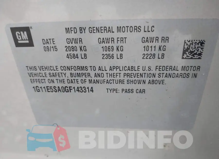 1G11E5SA0GF143314 Photo# 9