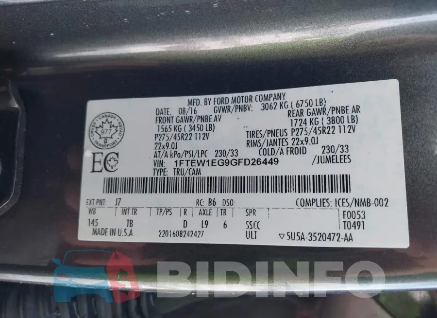 1FTEW1EG9GFD26449 Photo# 9