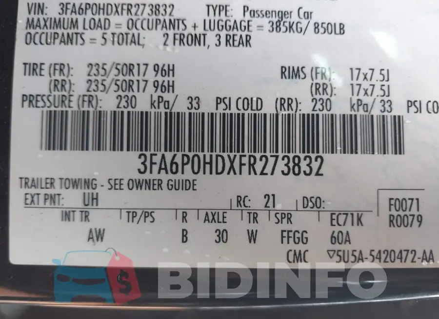 3FA6P0HDXFR273832 Photo# 9
