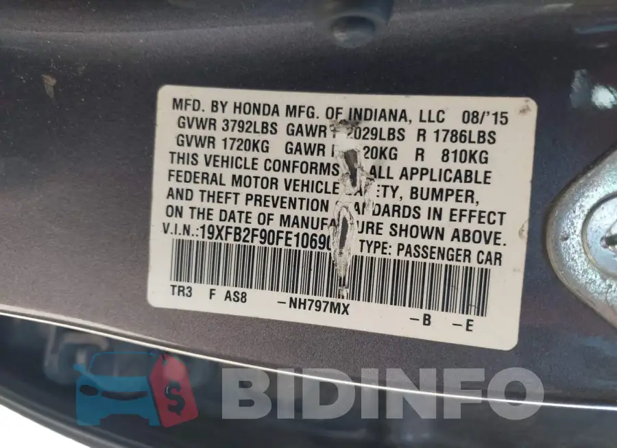 19XFB2F90FE106907 Photo# 9