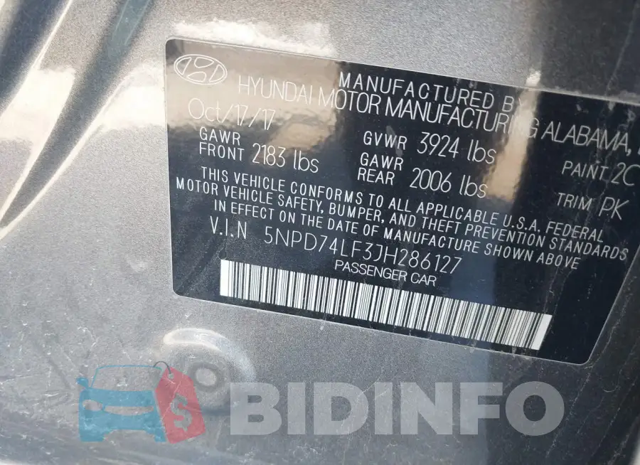 5NPD74LF3JH286127 Photo# 9