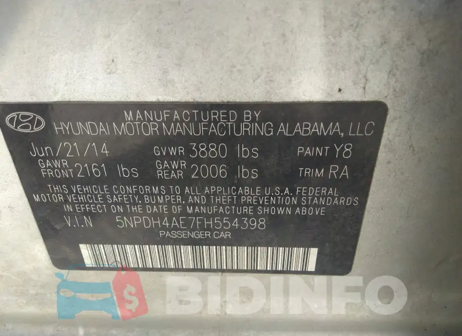 5NPDH4AE7FH554398 Photo# 9