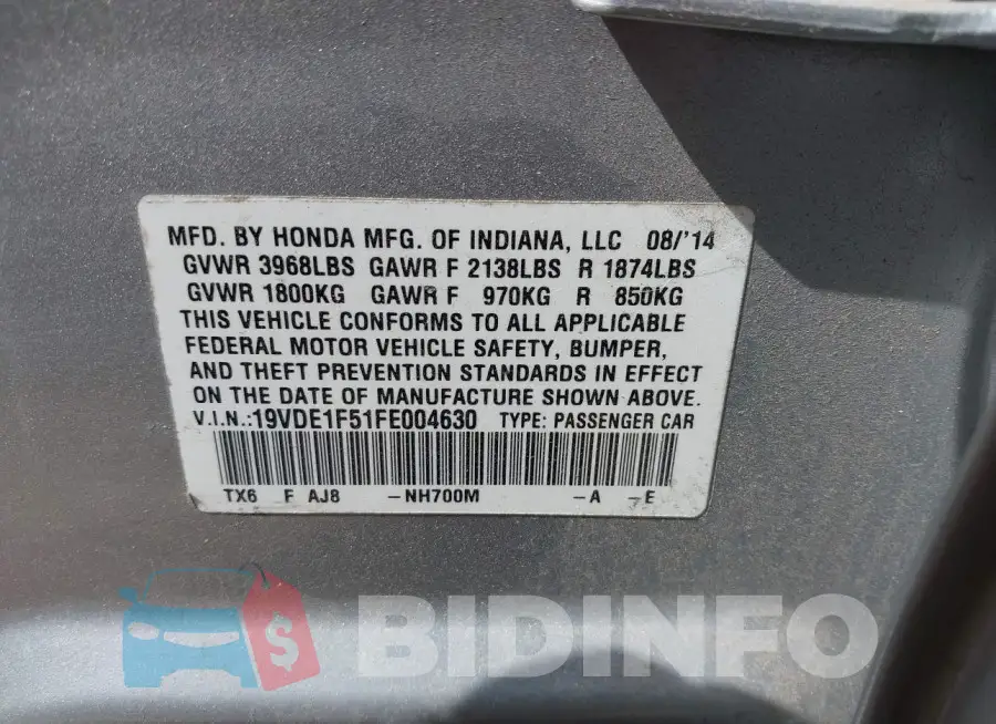 19VDE1F51FE004630 Photo# 9