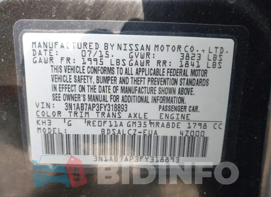 3N1AB7AP3FY318893 Photo# 9