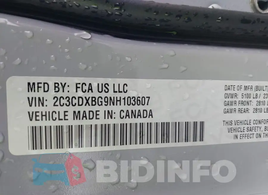 2C3CDXBG9NH103607 Photo# 9