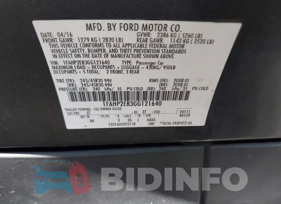 1FAHP2E83GG121640 Photo# 9
