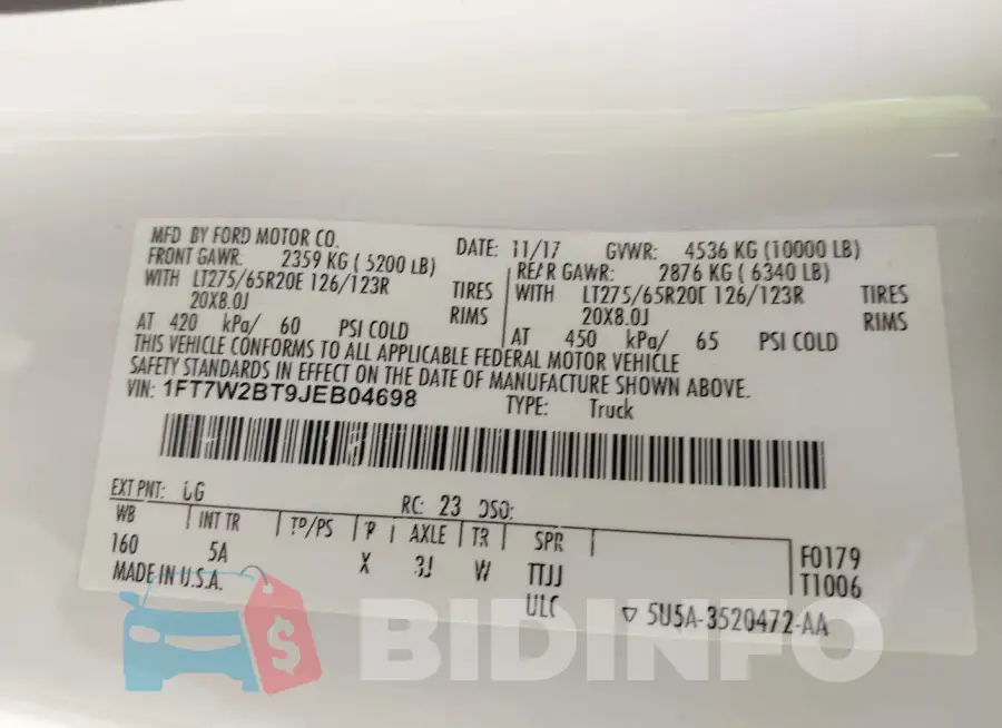 1FT7W2BT9JEB04698 Photo# 9