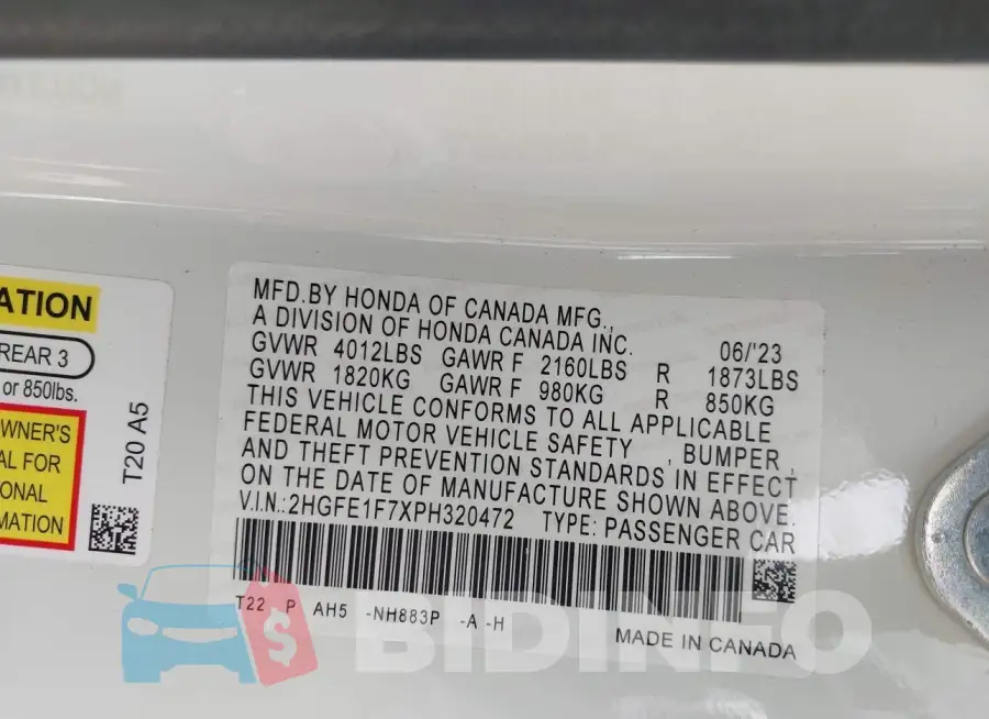 2HGFE1F7XPH320472 Photo# 9