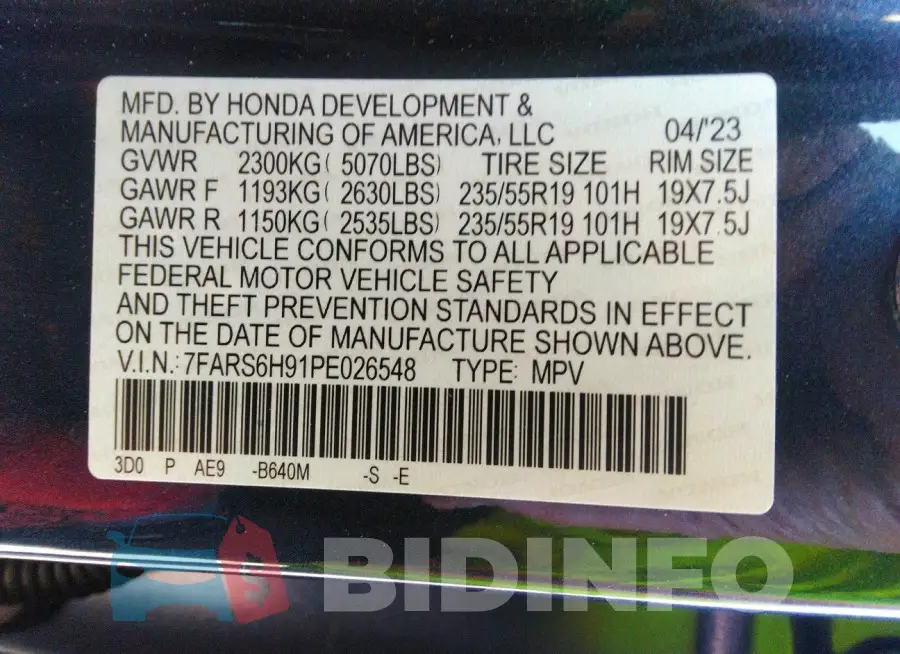 7FARS6H91PE026548 Photo# 9