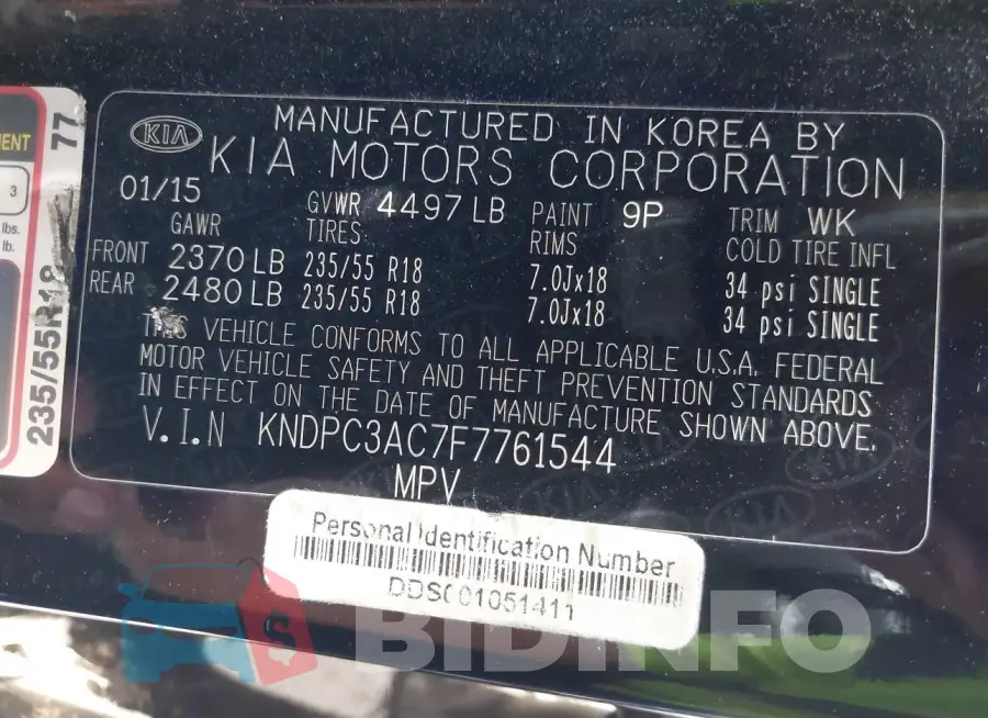 KNDPC3AC7F7761544 Photo# 9