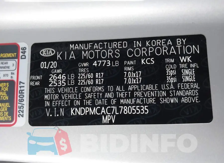 KNDPMCAC7L7805535 Photo# 17