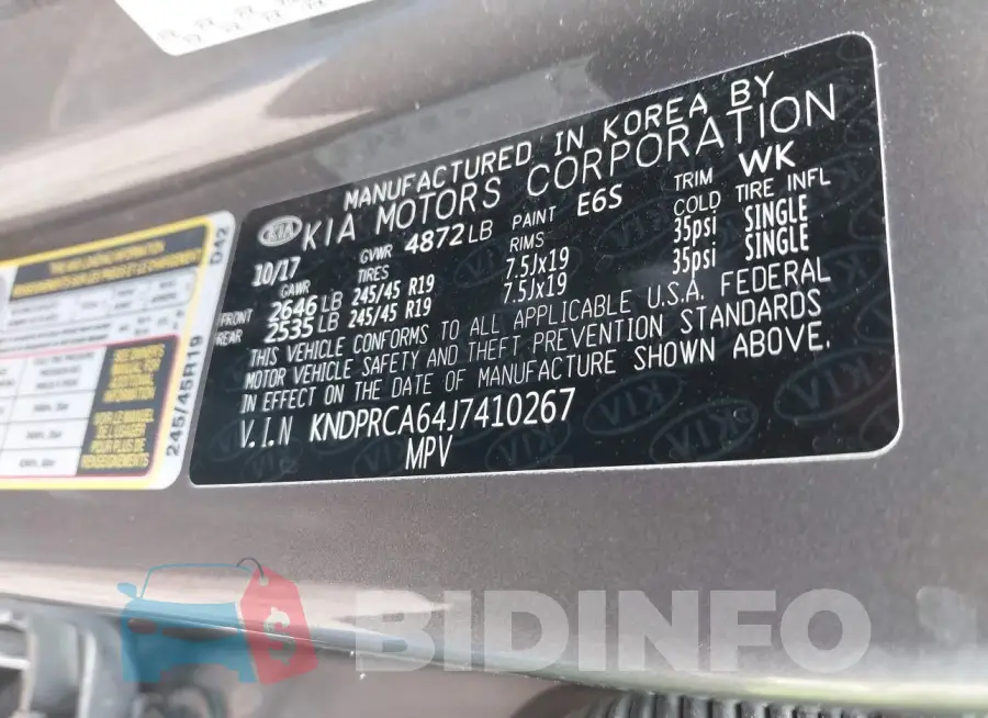 KNDPRCA64J7410267 Photo# 9