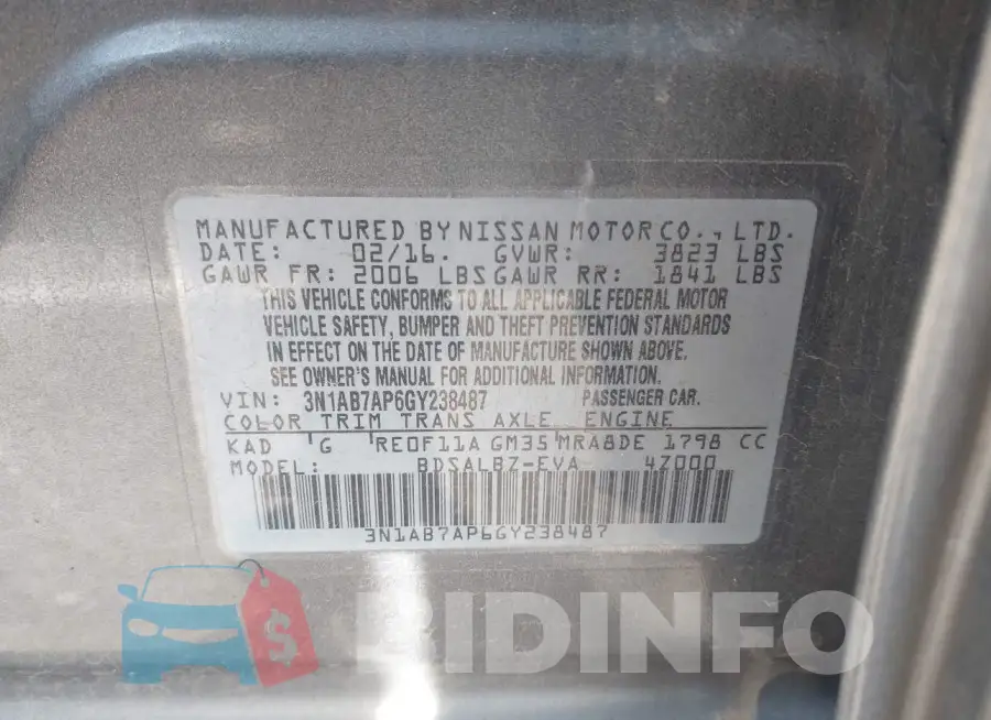 3N1AB7AP6GY238487 Photo# 9