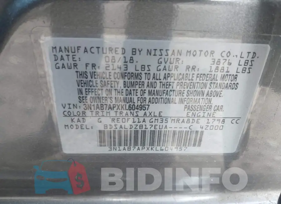 3N1AB7APXKL604957 Photo# 9