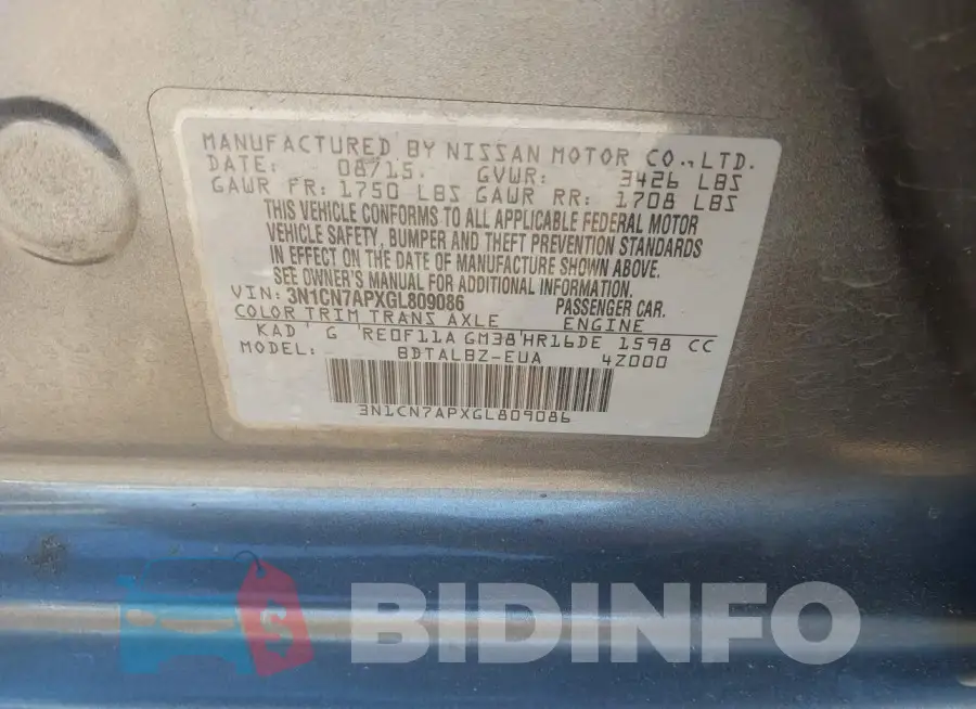 3N1CN7APXGL809086 Photo# 9