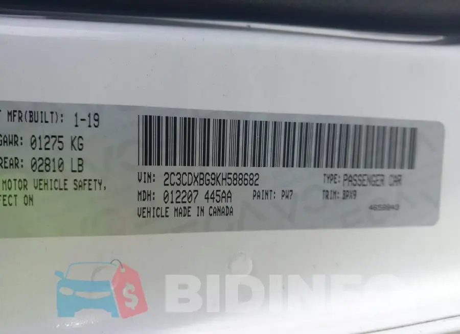2C3CDXBG9KH588682 Photo# 9