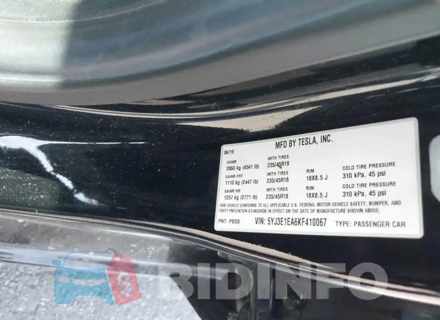 5YJ3E1EA6KF410067 Photo# 9