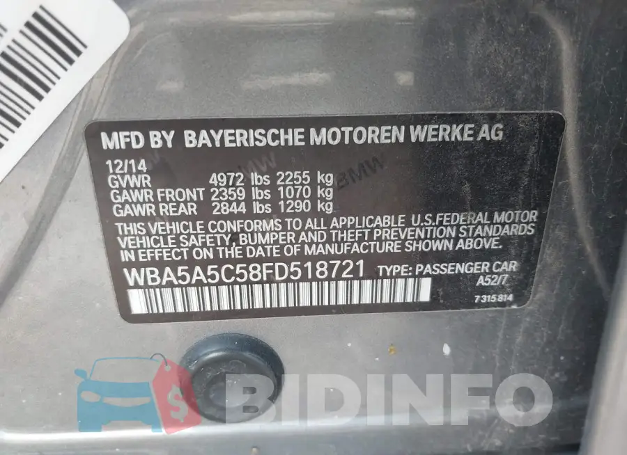 WBA5A5C58FD518721 Photo# 9