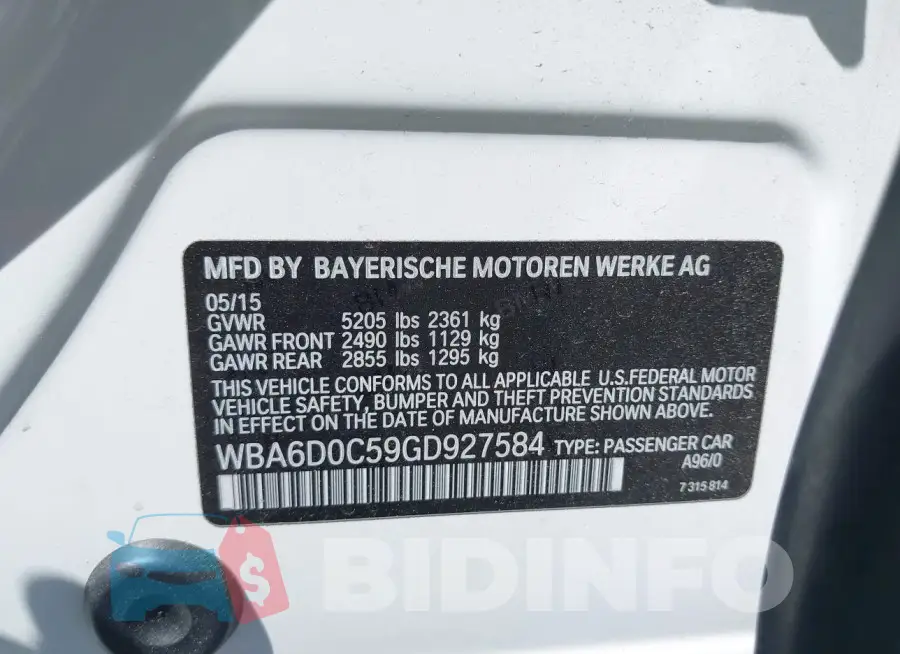 WBA6D0C59GD927584 Photo# 9