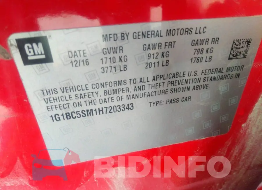 1G1BC5SM1H7203343 Photo# 9