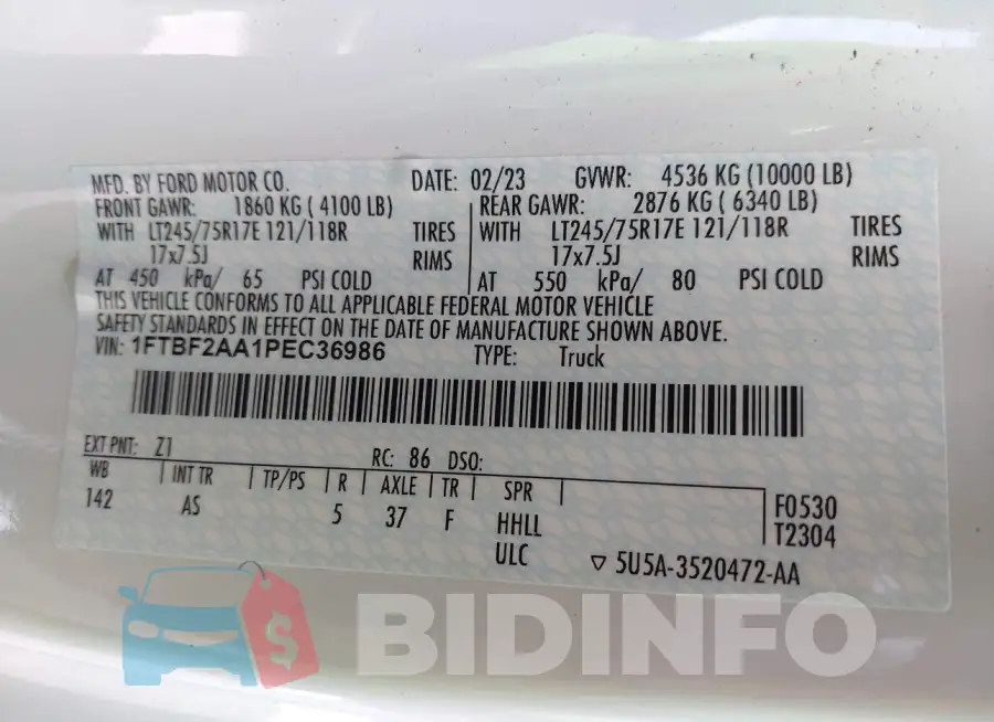 1FTBF2AA1PEC36986 Photo# 9