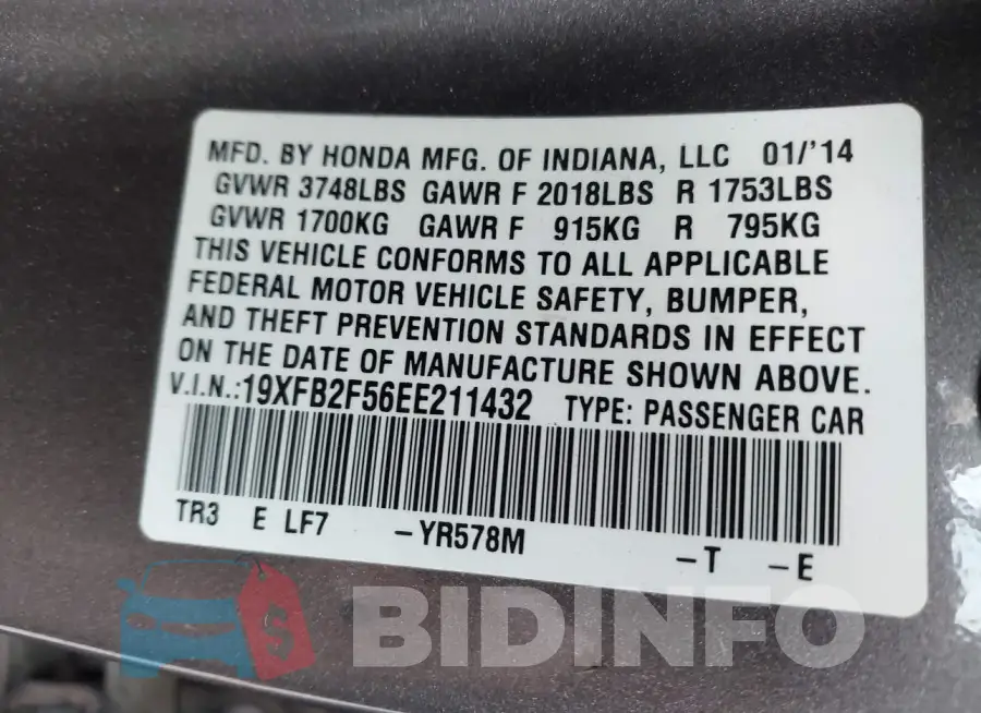 19XFB2F56EE211432 Photo# 9