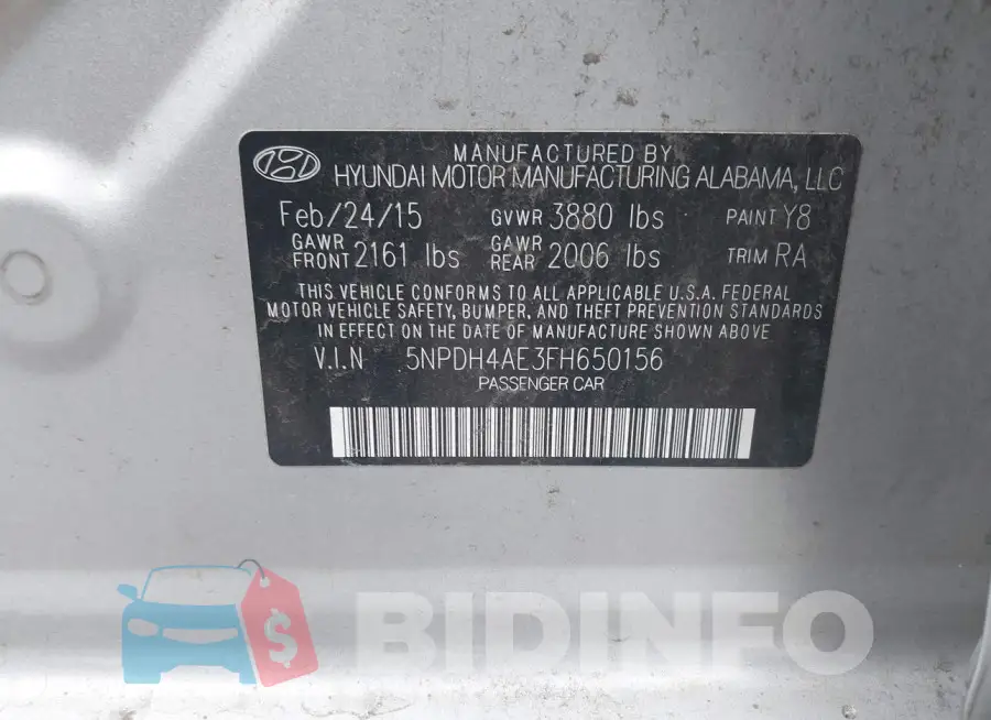 5NPDH4AE3FH650156 Photo# 9